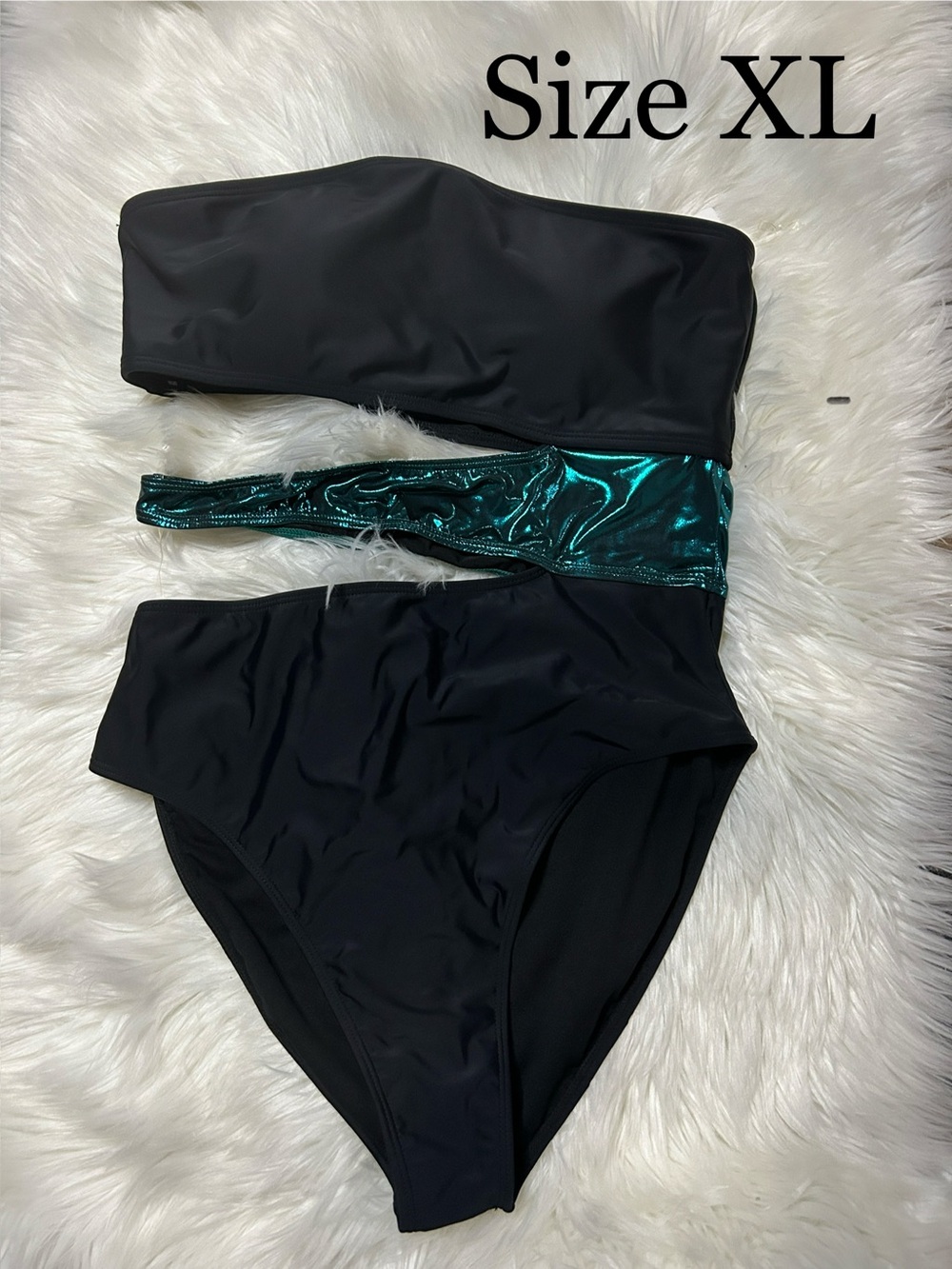 Forever 21 Black One-Shoulder Swimsuit with Metallic Teal Accent